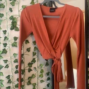 Orange-red tie up shirt